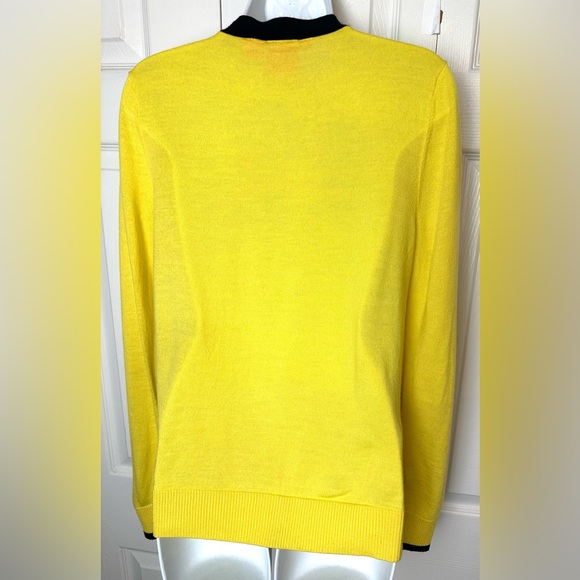 TORY BURCH Cardigan Sweater Yellow Navy Blue Merino Wool Simone Madison Knit - Picture 9 of 12